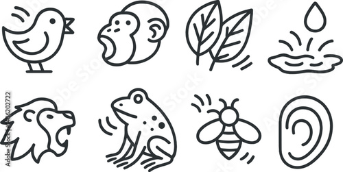 Jungle sound silhouette icons set – nature, wildlife and acoustic symbols