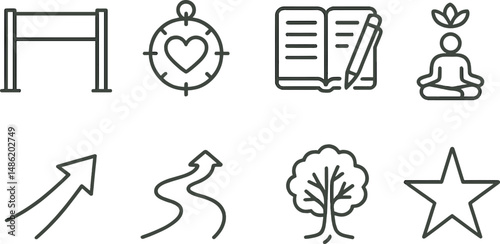 Emotional growth linear icons set – simple wellness, self-improvement graphics