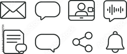Digital communication outline icons set – messaging, chat, and notification symbols