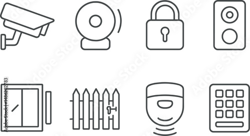 Home security outline icons set – alarm, safety and protection symbols