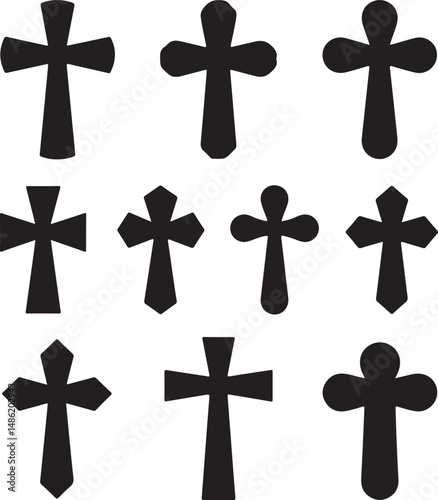 Twelve Simple Black Cross Shapes for Design Projects