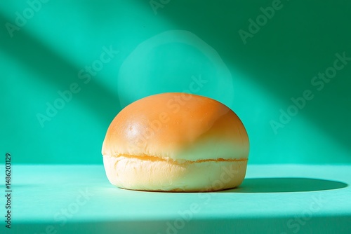 Burger bun on the turquoise surface