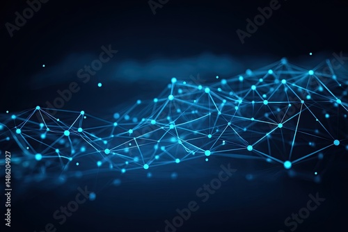 Abstract Interconnected Network with Brilliant Blue Illuminations