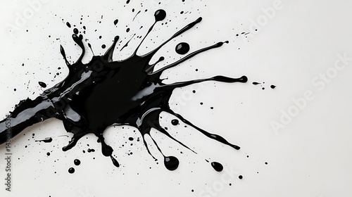 Abstract Black Ink Splatter on White Background