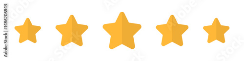 Five gold star rating. Satisfaction Rating and Leaving Positive Review. Online feedback reputation quality customer review. Review and rate us stars, business concept for apps and websites. Rate us