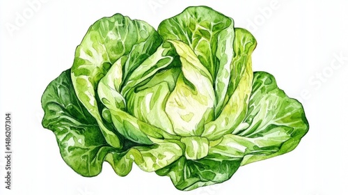 Wallpaper Mural Detailed depiction of a solitary lettuce in watercolor style. Torontodigital.ca