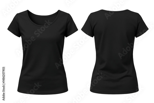 Black t-shirt for women isolated on transparent background