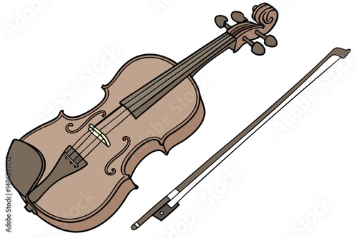 131 violin, cello, string instruments, musical instruments, woodgrain finish, detailed rendering, highly realistic, studio lighting, seamless background, photorealistic