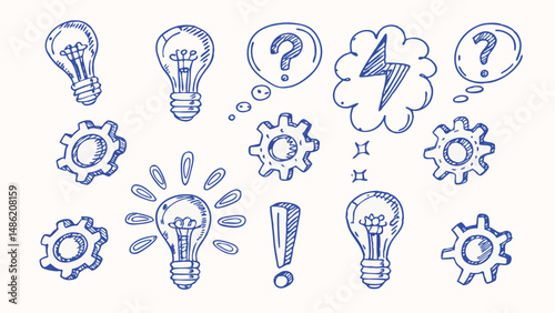Hand drawn creativity and idea symbols a collection of unique vector illustrations perfect for design projects presentations and marketing materials