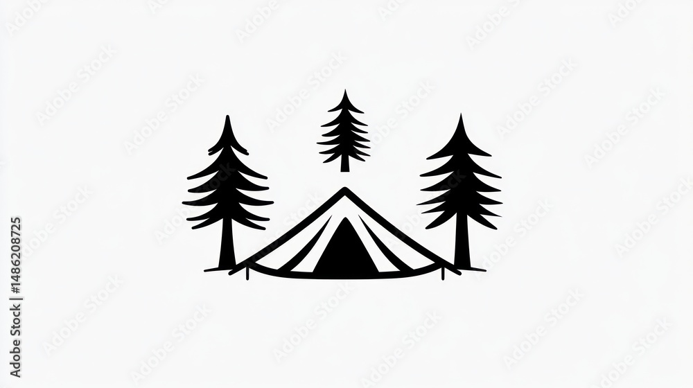 Obraz premium Simple camping scene with trees and tent