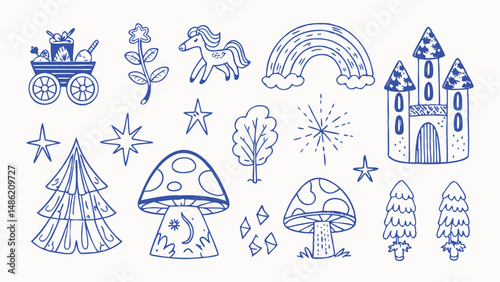 Wallpaper Mural Hand Drawn Fantasy Elements Magical Creatures Plants and Objects for Design Projects Torontodigital.ca
