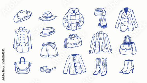 Hand drawn Fashion Design Elements Sketches Patterns and Graphics for Style Guides and Apparel