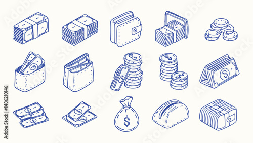 Hand drawn financial icons and elements for banking investment and accounting applications
