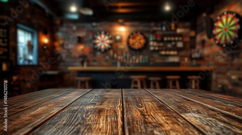 Focused perspective of an uncrowded wooden surface with bar elements.