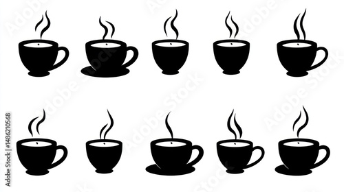 Wallpaper Mural Simple black and white silhouettes of teacups with candles and steam Torontodigital.ca