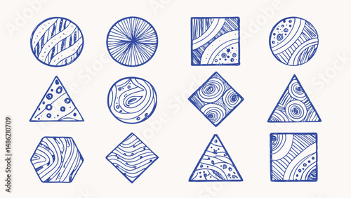 Hand drawn geometric shapes abstract elements and design components for creative projects
