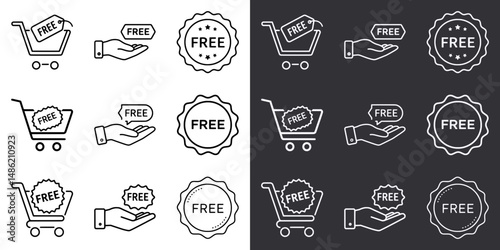 Free Icons Set – Black and White Versions – Vector Outline – Dual Background Preview