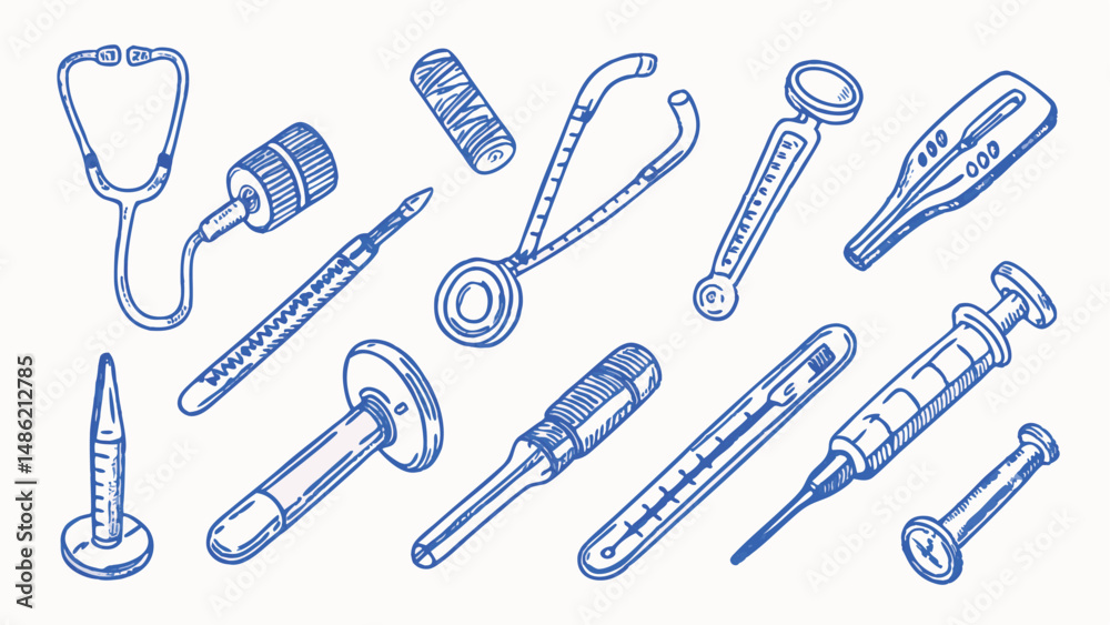 Obraz premium Hand drawn Medical Instruments A Detailed Set of Illustrations for Healthcare Professionals