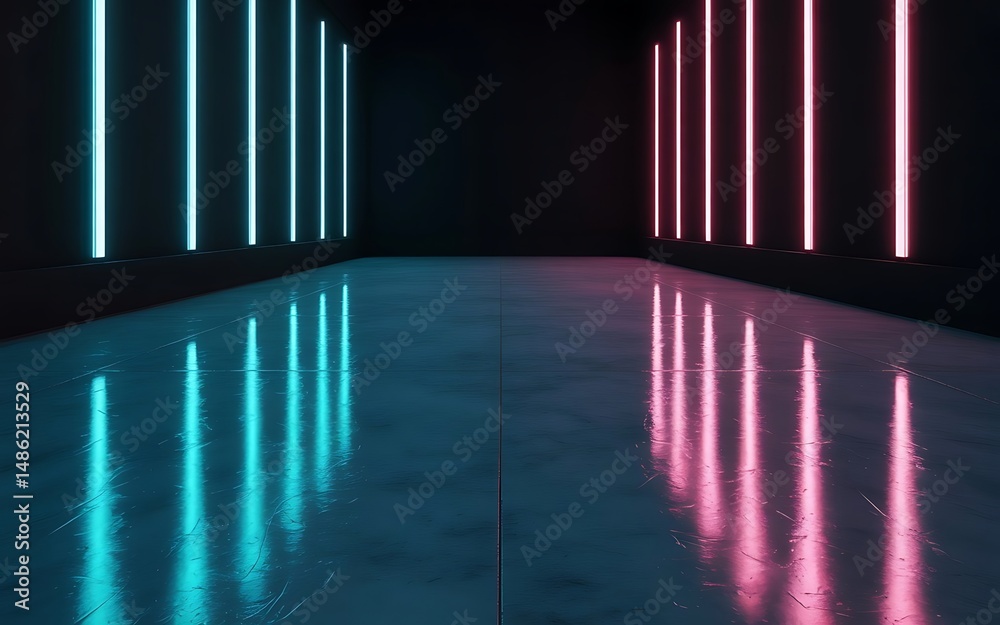 Fototapeta premium Futuristic Neon Corridor with Turquoise and Pink Light