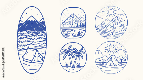 Hand drawn Nature Elements Botanical Illustrations Travel Icons and Floral Designs for Posters and Branding