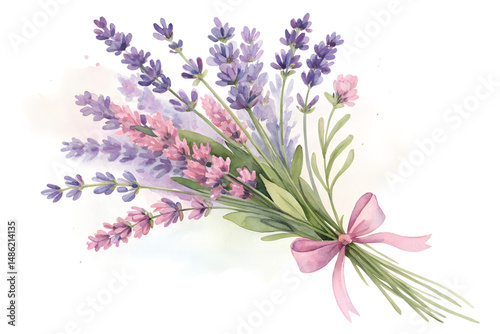 Watercolor Lavender Bouquet Isolated on Transparent Background