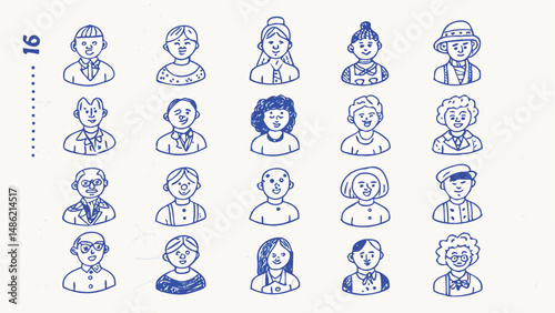 Hand drawn diverse people icons a collection of unique vector illustrations representing various ethnicities ages and professions