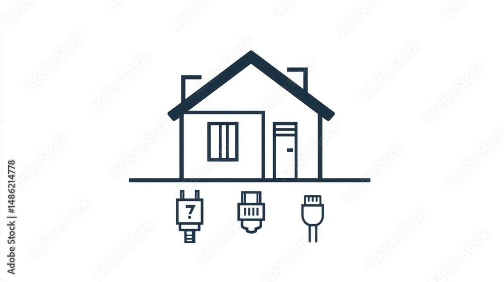 Fototapeta premium Home electrical connection graphic. Simple illustration of a house with electrical outlets