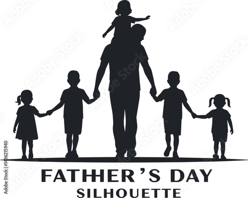 Father's Day Vector Silhouette Clipart – Dad with Kids Holding Hands and Carrying Children on Shoulders, Set of Dad, Son and Daughter transparent on white background