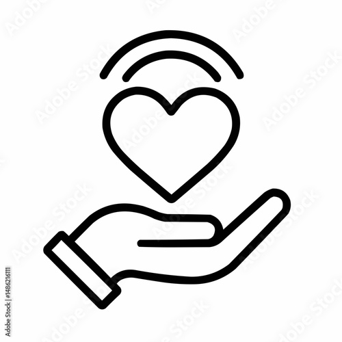 Minimal hand holding a heart with rings — elderly support and care.