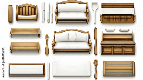 Wooden furniture set top view simple design home decor