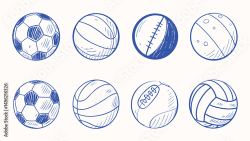 Hand drawn Set of Sports Balls Baseball Basketball Soccer and More for Athletic Branding