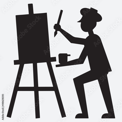 artist painting on easel silhouette vector art illustration, artist painting on easel