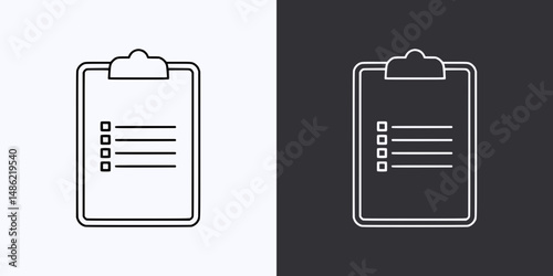 Clipboard Icon – Vector Outline – Black and White Preview
