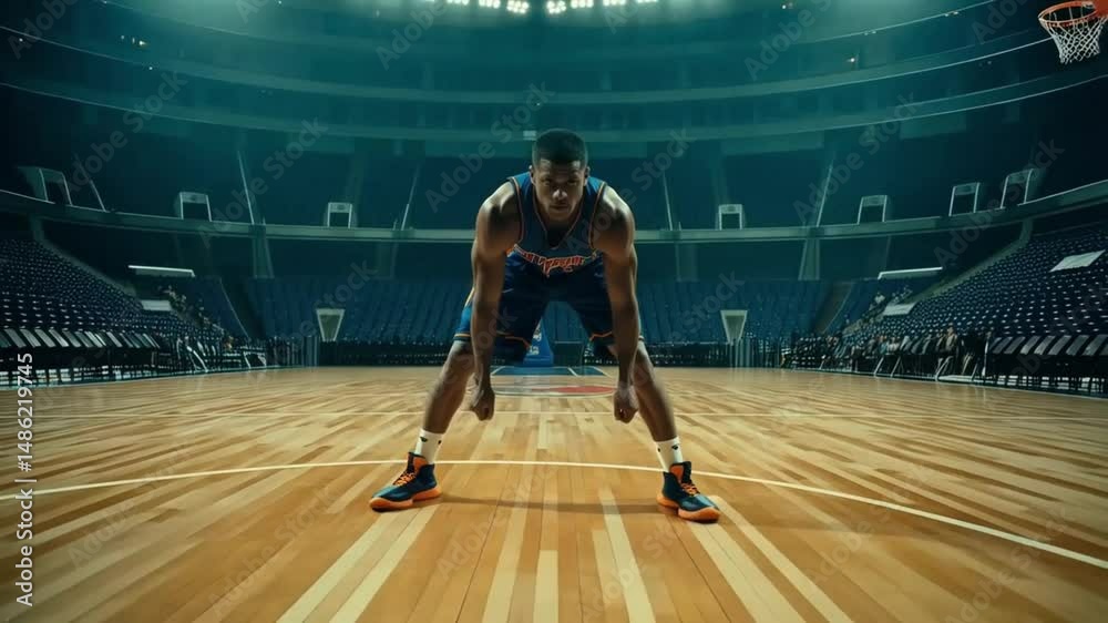 A determined man stands ready, eyes locked on the approaching basketball, anticipating the perfect shot.
