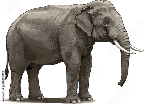 Gray Elephant vector illustration. Majestic Wildlife Animal clipart transparent on white background
