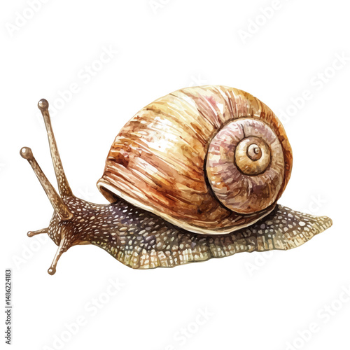 Snail Crawling Slowly, watercolor vector, high quality, isolated on a white background.