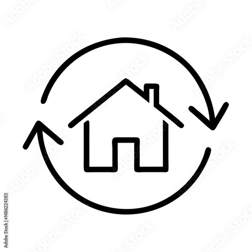 Circular Arrow with House Icon Representing Real Estate and Property Exchange