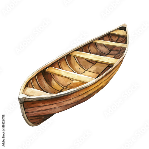 watercolor vector of Small Wooden Automaton Of A Rowboat, high quality, isolated on a white background.