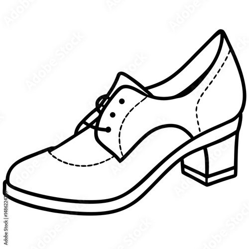 Stylish Womens Black Oxford Shoe with Block Heel Fashion Illustration