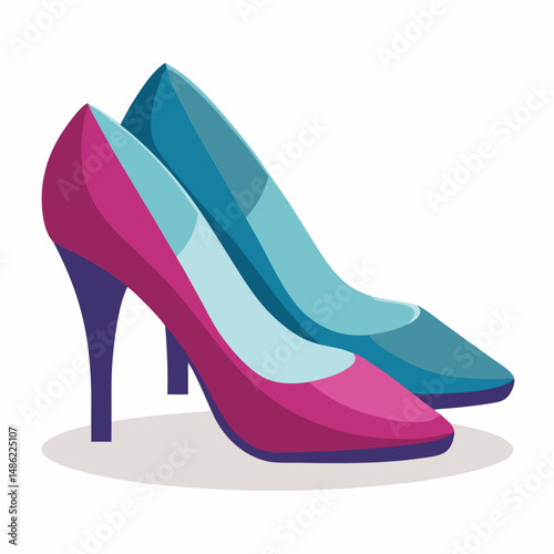 Stylish Pair of Women s High Heels in Pink and Teal