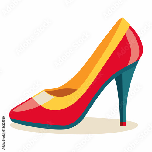 Stylish Red and Yellow High Heel Shoe Illustration