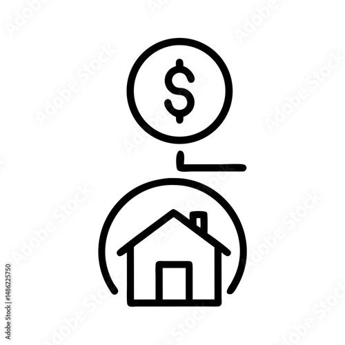 Dollar Coin with House Icon Representing Property Investment and Real Estate Finance
