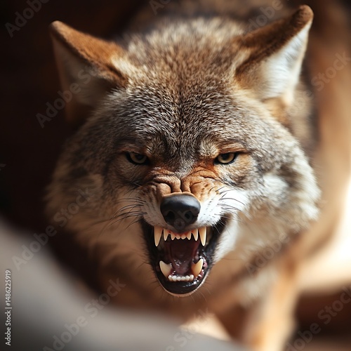 Angry coyote close-up