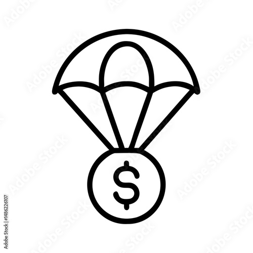 Dollar Coin with Parachute Icon Representing Real Estate Investment and Financial Safety