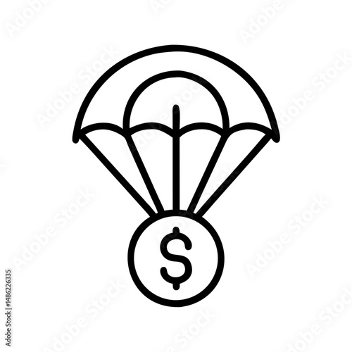 Dollar Coin with Parachute Icon Representing Real Estate Investment and Financial Safety