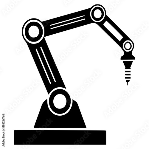Industrial Robotic Arm Icon for Automation, Engineering, Factory Technology, Smart Manufacturing, Robotics Design, CNC Machine Tools, AI Systems, and Tech Presentations