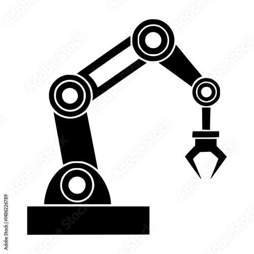 Industrial Robotic Arm Icon for Automation, Engineering, Factory Technology, Smart Manufacturing, Robotics Design, CNC Machine Tools, AI Systems, and Tech Presentations