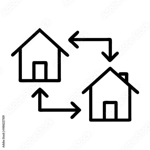 House and Arrows Icon Representing Property Trade and Real Estate Exchange