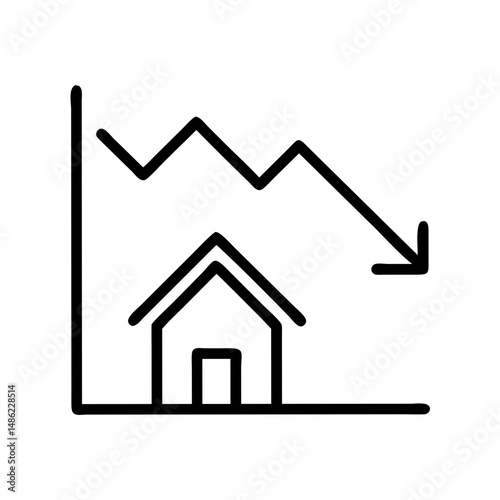 House with Down Arrow Icon Representing Market Decline and Property Value Drop