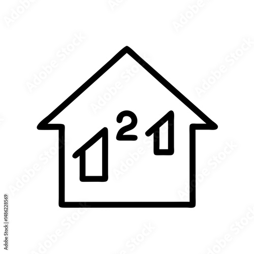 House with Floor Number Icon Representing Property Levels and Building Structure
